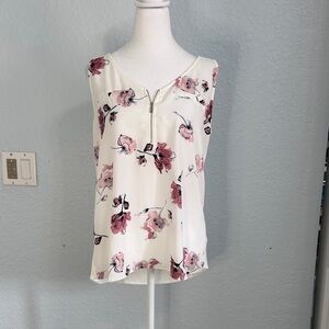 Chic Floral Sleeveless Blouse - White and Pink